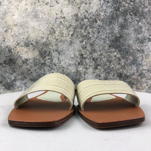 Zara Women's Size 39 Beige Patent Open Toe Square Toe Slip On Flats Sandals - Picture 2 of 11